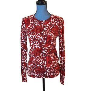 Michael Kors Womens Paisley Print Long Sleeve Sweater XS Red White